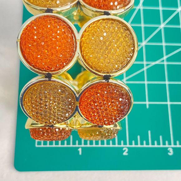 Stretch Bracelet Gold Tone Encircled Druzy Orange Yellow Lucite Stones - Picture 8 of 8